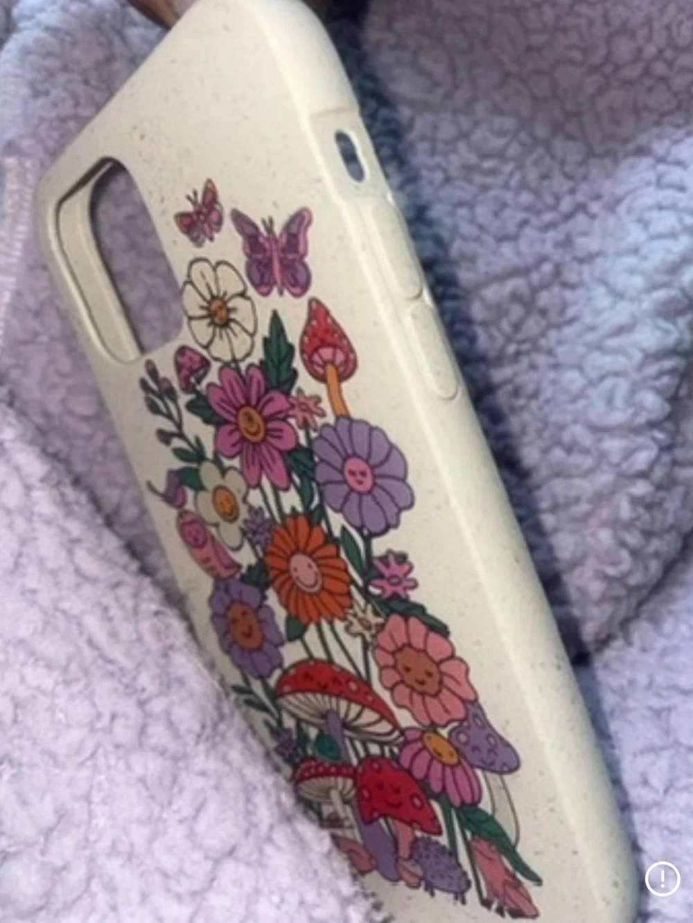 Floral Smiley Mushroom Protective Phone Case - Cream